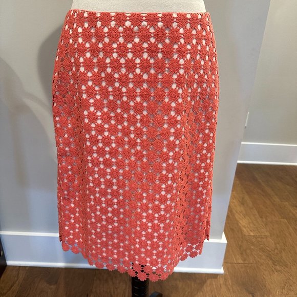 Talbots Skirt with Embroidery Overlay - Coral Color - Size 12 - Picture 1 of 4